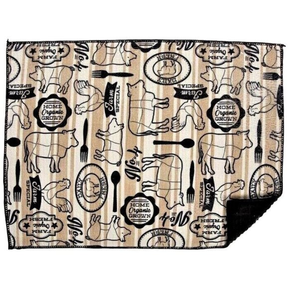 Farm Livestock Kitchen Dish Drying Mat Farm Theme Texts Pictures Reverse Black - Picture 1 of 2